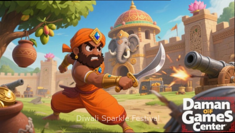 Diwali Sparkle Festival game screenshot showing colorful diwali celebrations with sparkles and lights